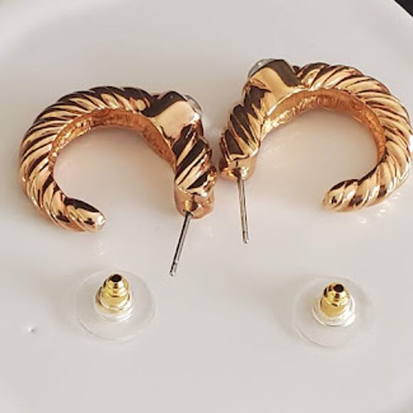 Swarovski‎ Gold Plated Hoop Earrings with Large Crystal Pierced Rope Design - Picture 3 of 6